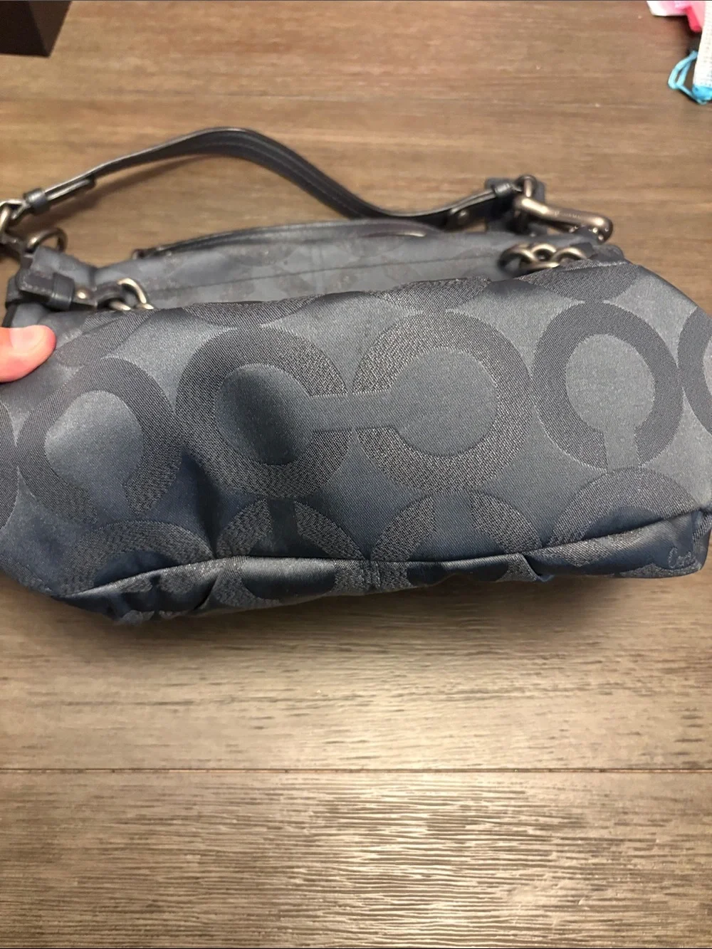 Coach Black Signature Jacquard Shoulder Bag with Chain Accents - Picture 3 of 9